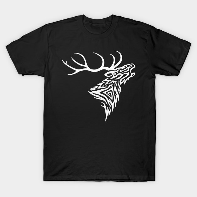 Roaring Stag Tribal - White T-Shirt by Hareguizer